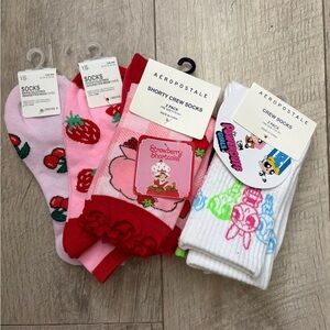 Aeropostale Kids Pink & White Strawberry Crew Socks Variety Pack